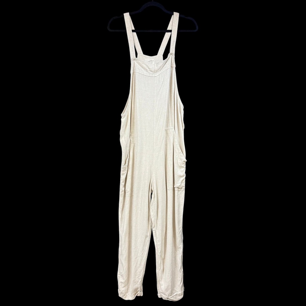 Universal Thread M Beige Oatmeal Linen Wide Leg Overalls Jumpsuit Boho Lagenlook